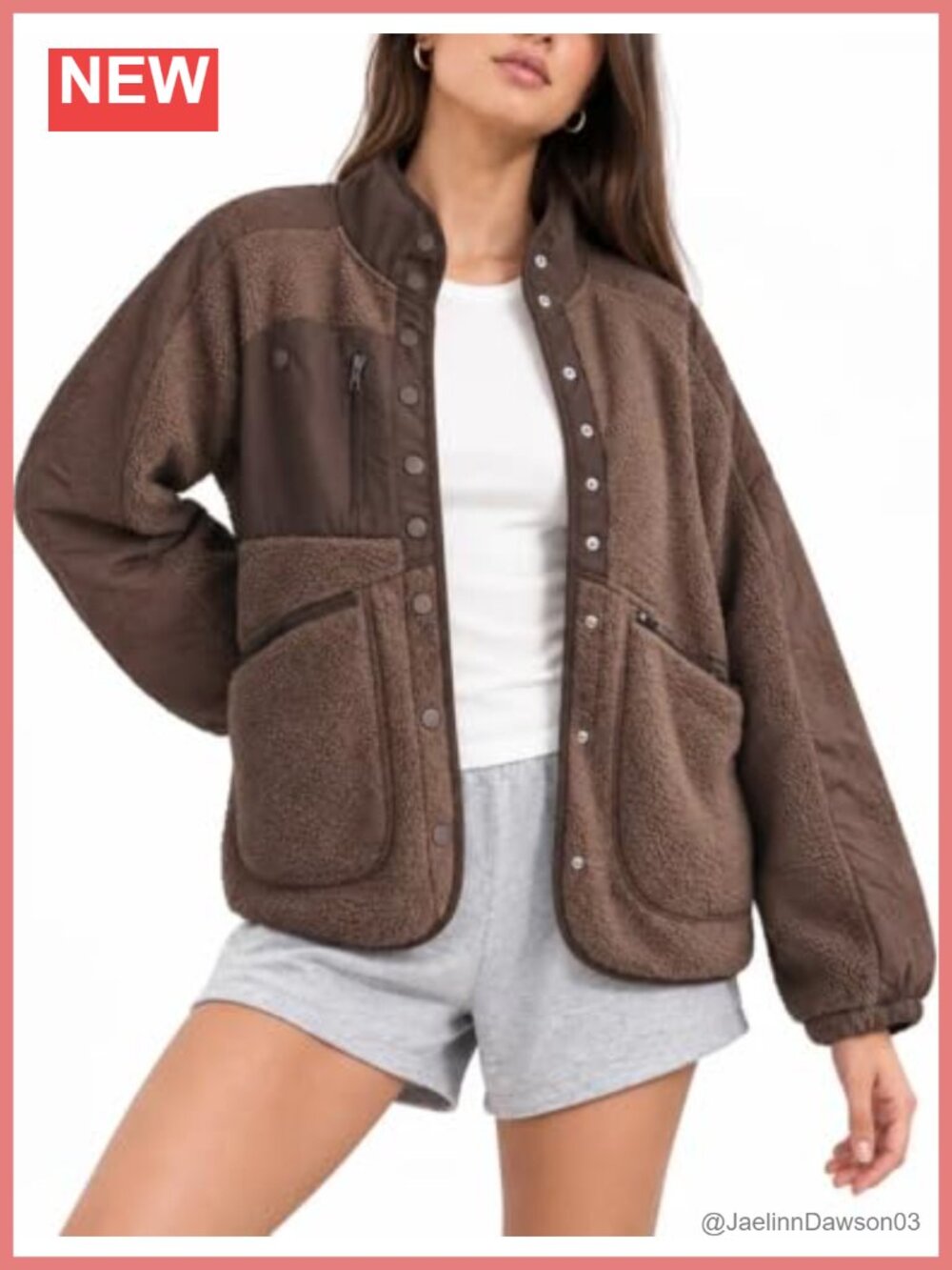 Sherpa Fleece Jacket Long Sleeve Stand Collar Zip Snap Boho Fall Winter Coat